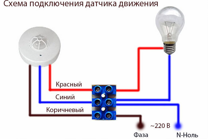 5 схем подключения датчика движения - ошибки монтажа, установка с выключателем и без.