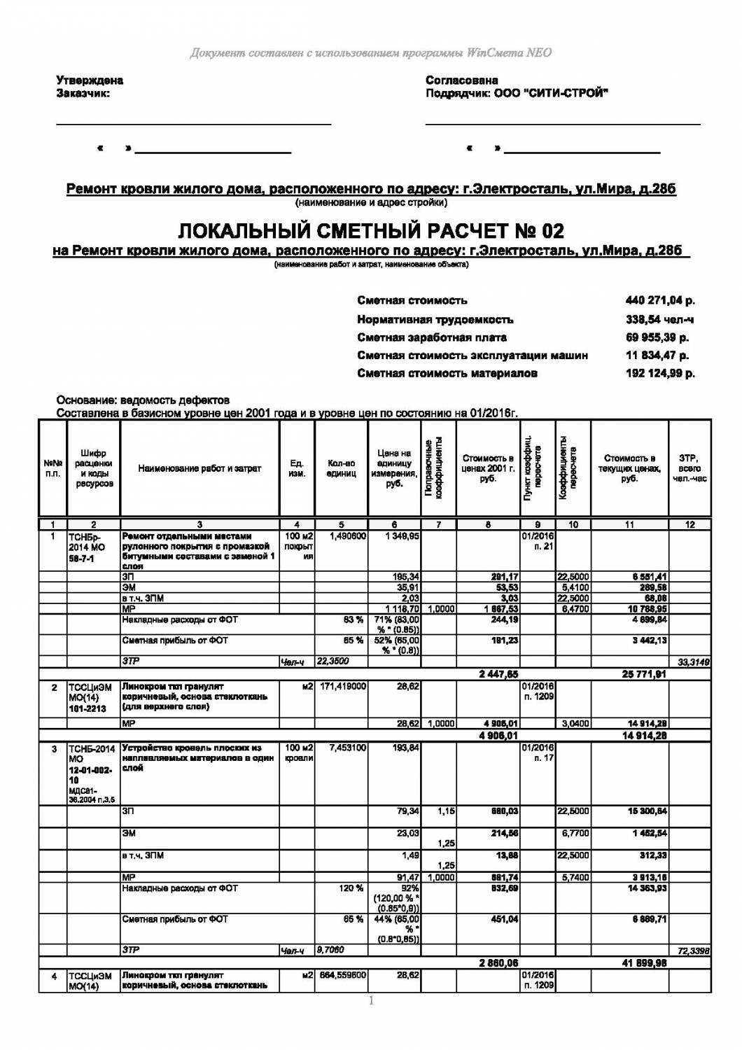 Смета на кровельные работы