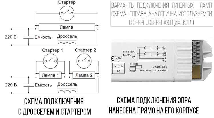 Подключение люминесцентных ламп без дросселя и стартера