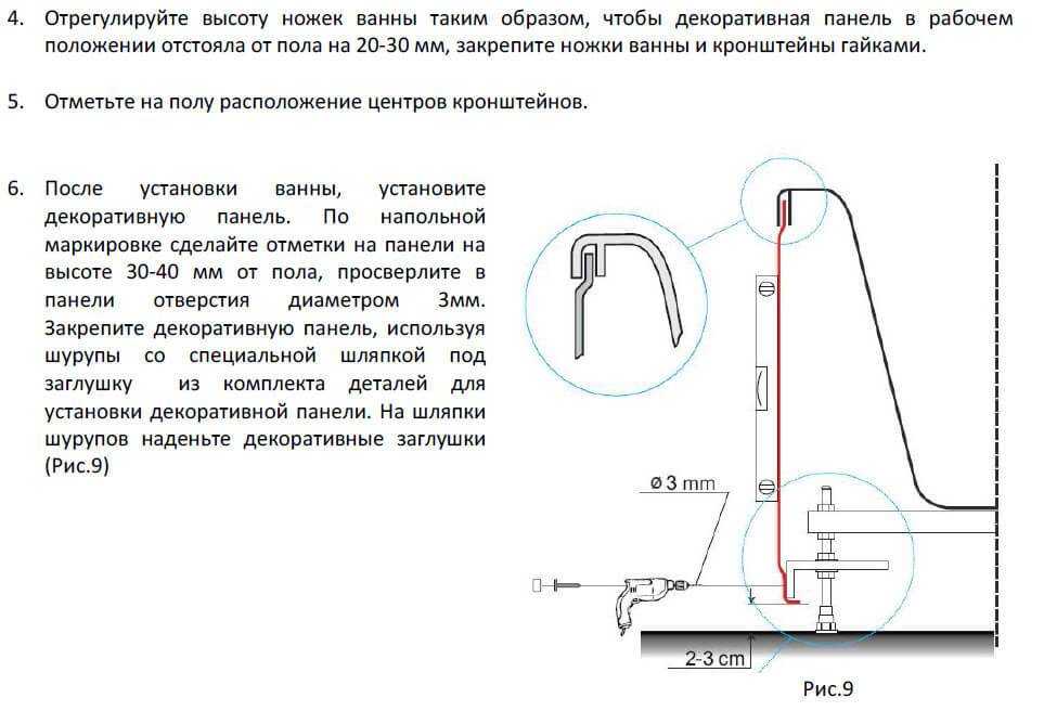 Установка ванны, последовательность установки и подключения