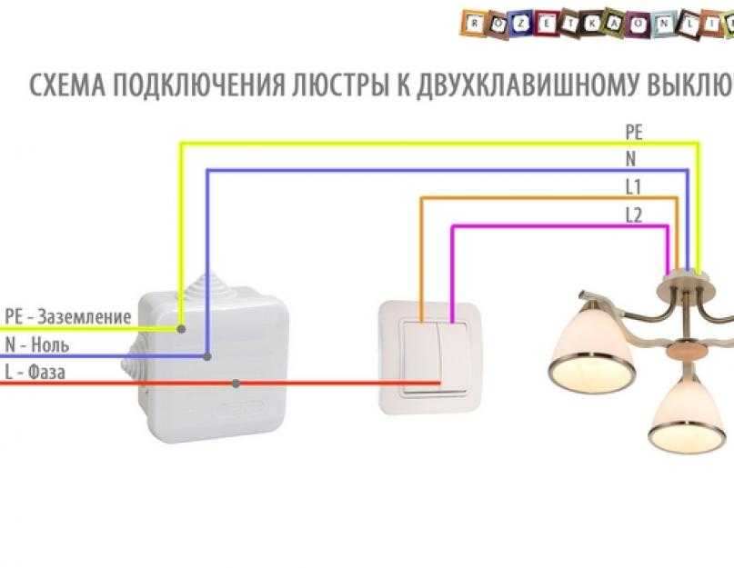 Подключение люстры к двойному выключателю на 2,3,4,5 и 6 лампочек