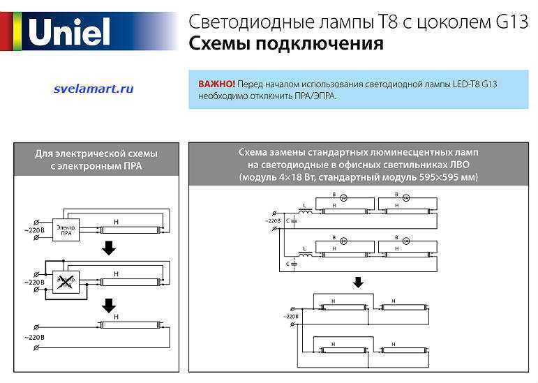 3 схемы подключения люминесцентной лампы без дросселя и стартера.