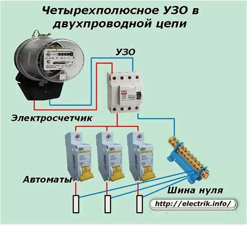 Схема подключения узо: в однофазной и трехфазной сети с заземлением и без заземления