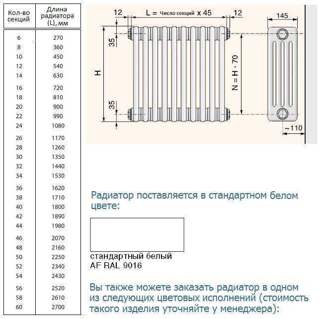 Расчет количества секций чугунных и иных радиаторов
